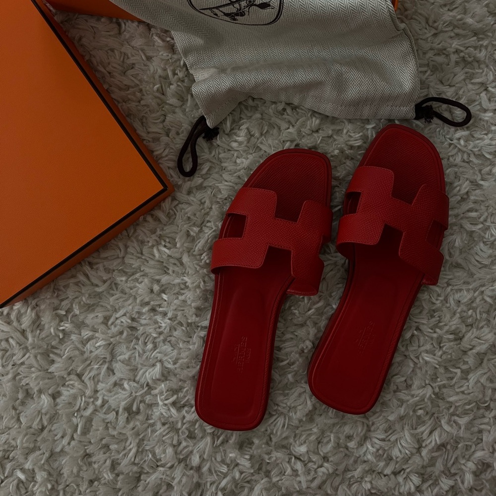Hermes Oran Sandals in red epsom leather